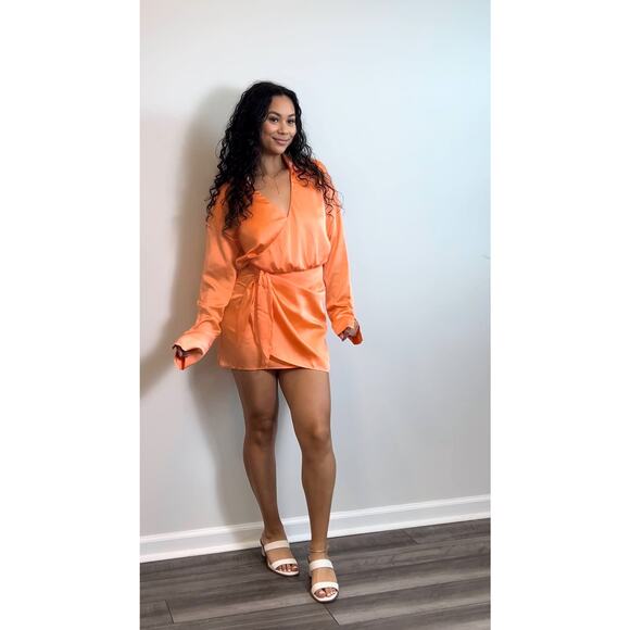 Show Me Your Mumu Clara Collared Mini Dress in Cantaloupe Luxe Satin Small Lined